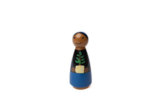 Wooden peg doll of Dr. Wangari, planet defender and Earth advocate