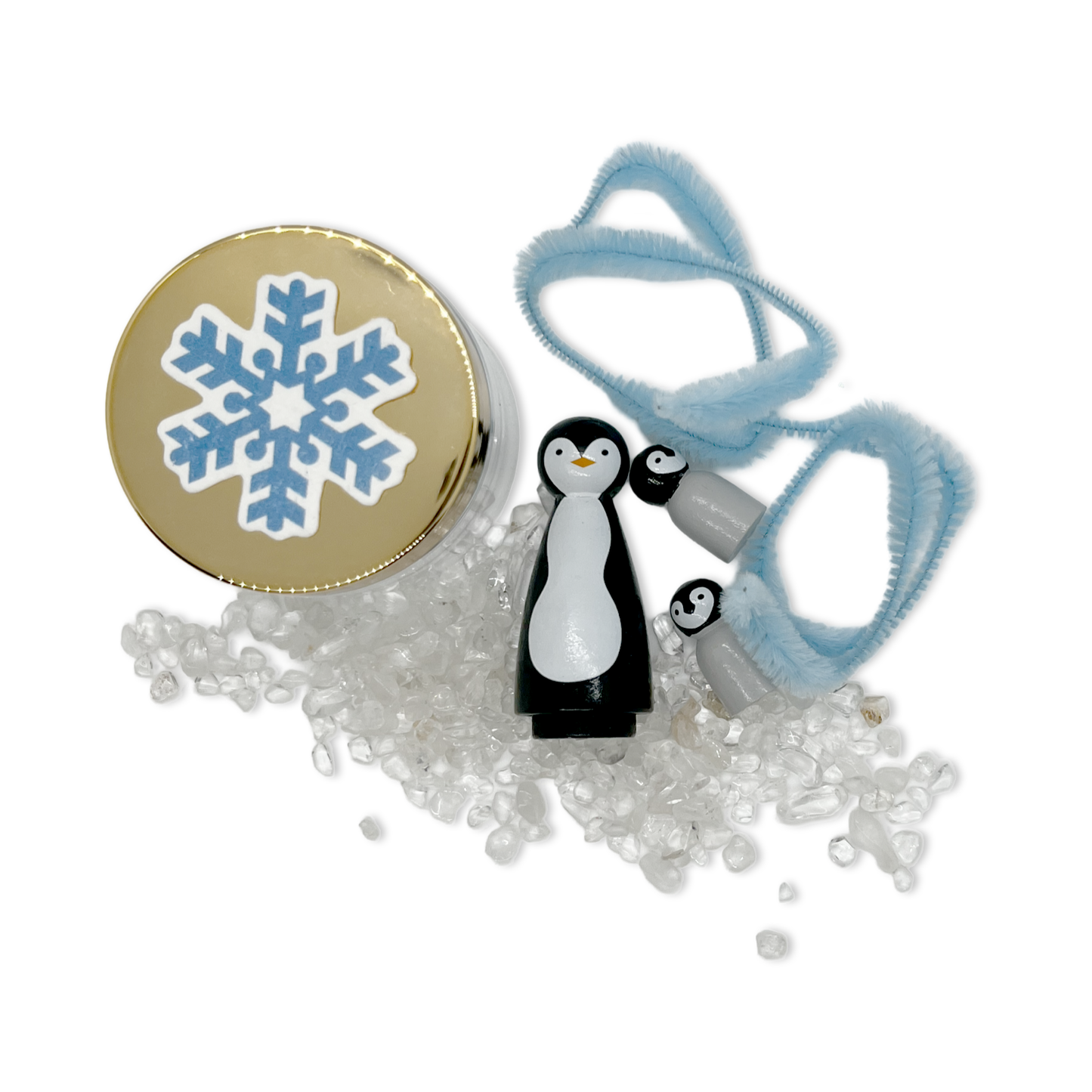 penguin mini travel kit with dad penguin and 2 baby penguins