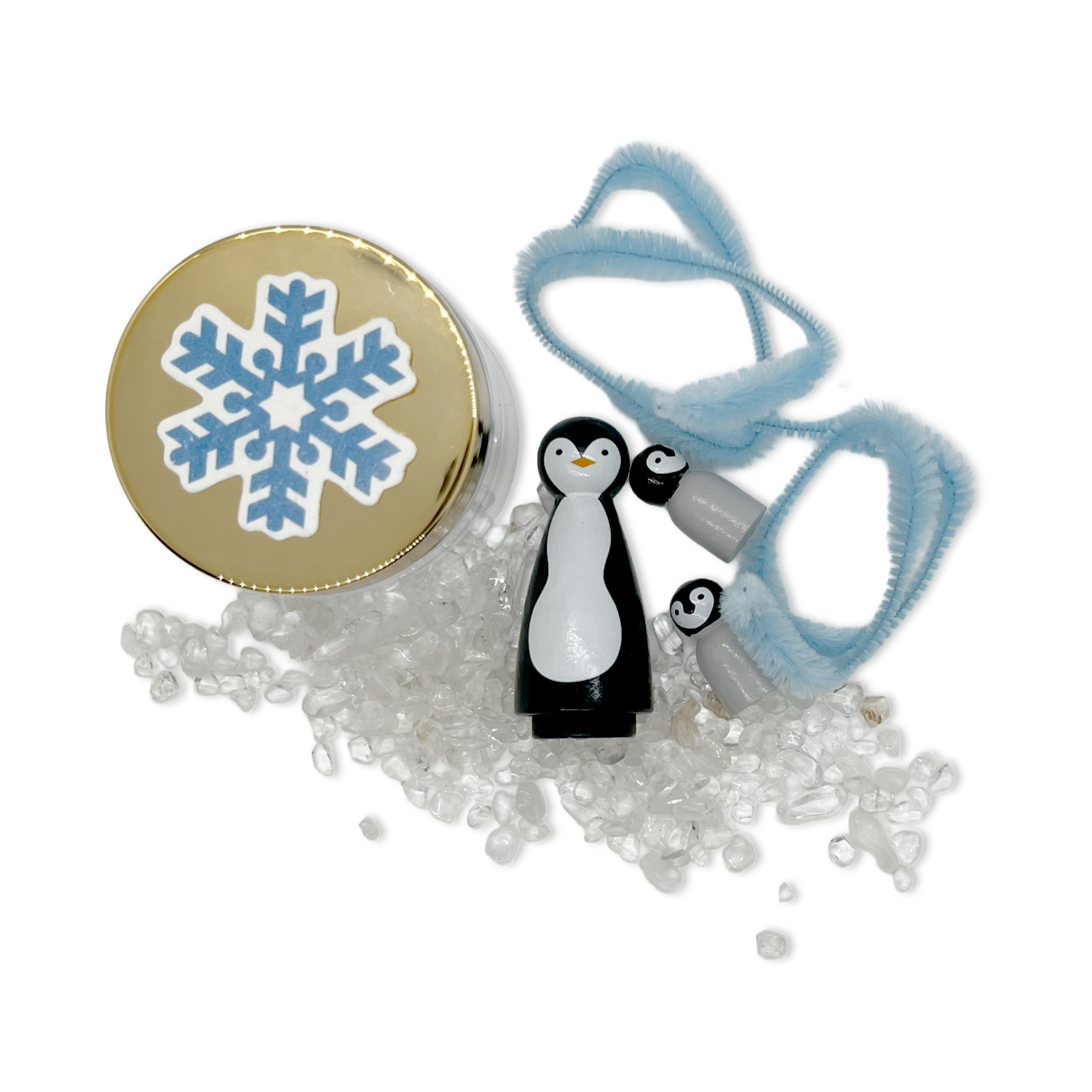 penguin mini travel kit with dad penguin and 2 baby penguins