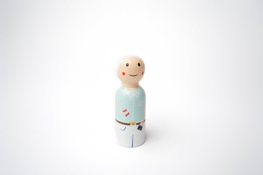 Wooden peg doll of Sir David Attenborough, famous planet defender and environment protector