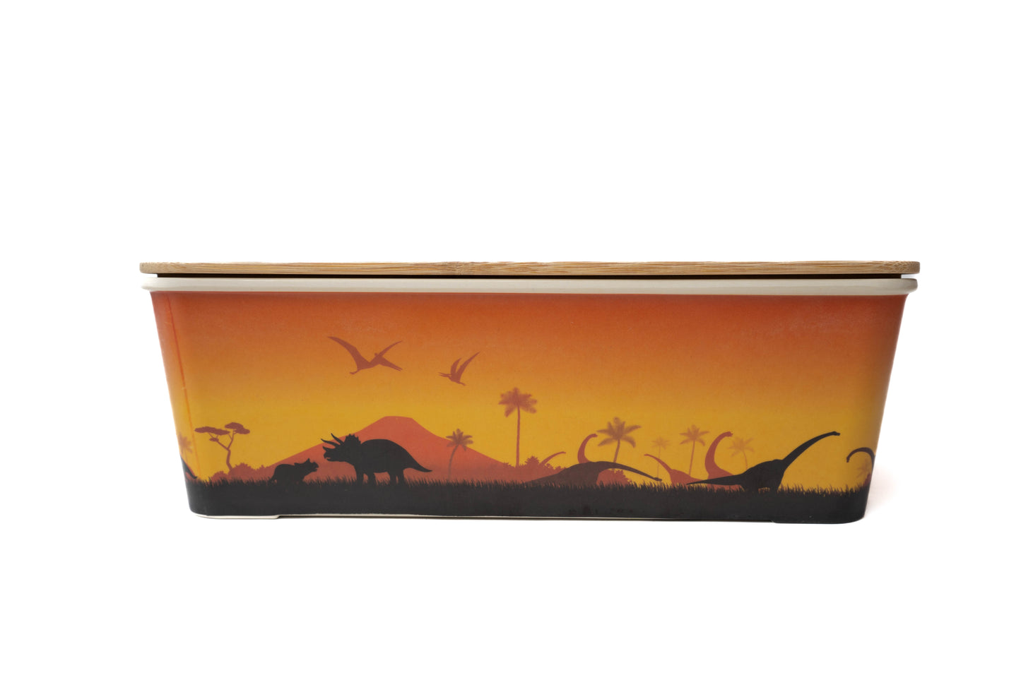 Dinosaur landscape wrap on bamboo bento box